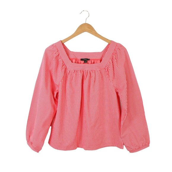 J.CREW Tops - NWT J. Crew Square Neck Seersucker Red Striped Long Sleeve Top S